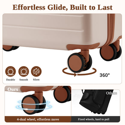 Kono KSK2584 Large Luggage in Cream and Tan (76.5.5x50.5.5x29 cm) - Scratch-Resistant Hard Shell Check-In Suitcase with Horizontal Stripe Design & Spinner Wheels