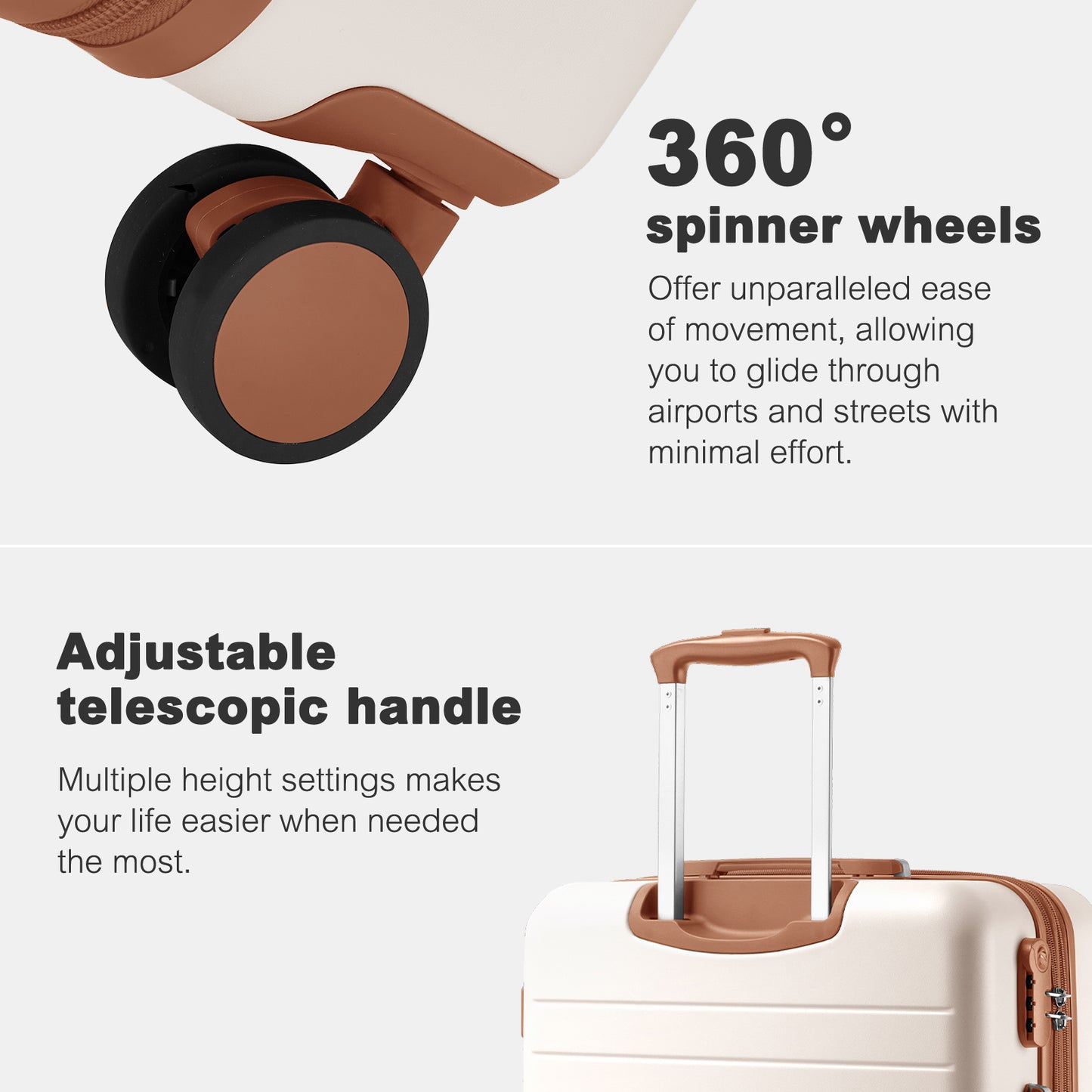 Kono KSK2584 Large Luggage in Cream and Tan (76.5.5x50.5.5x29 cm) - Scratch-Resistant Hard Shell Check-In Suitcase with Horizontal Stripe Design & Spinner Wheels