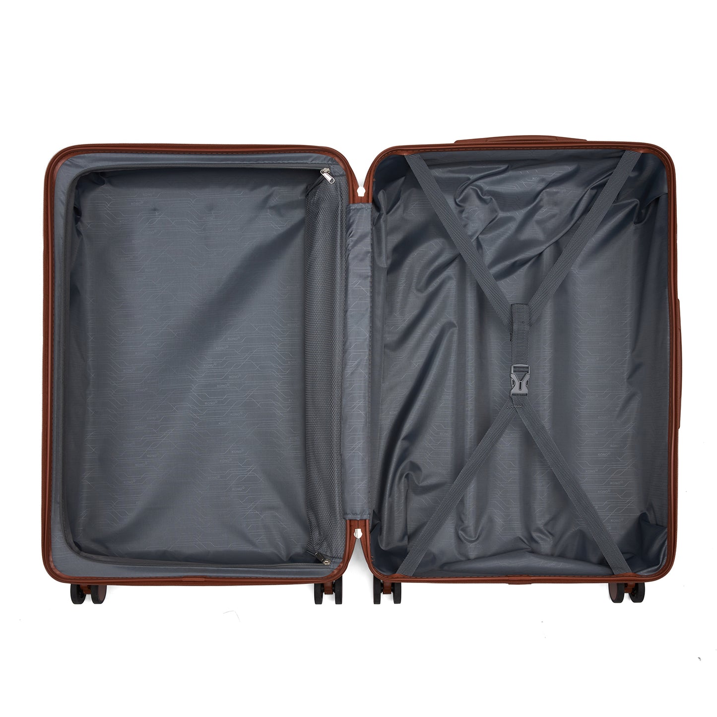 Kono KSK2584 Large Luggage in Grey and Tan (76.5.5x50.5.5x29 cm) - Scratch-Resistant Hard Shell Check-In Suitcase with Horizontal Stripe Design & Spinner Wheels