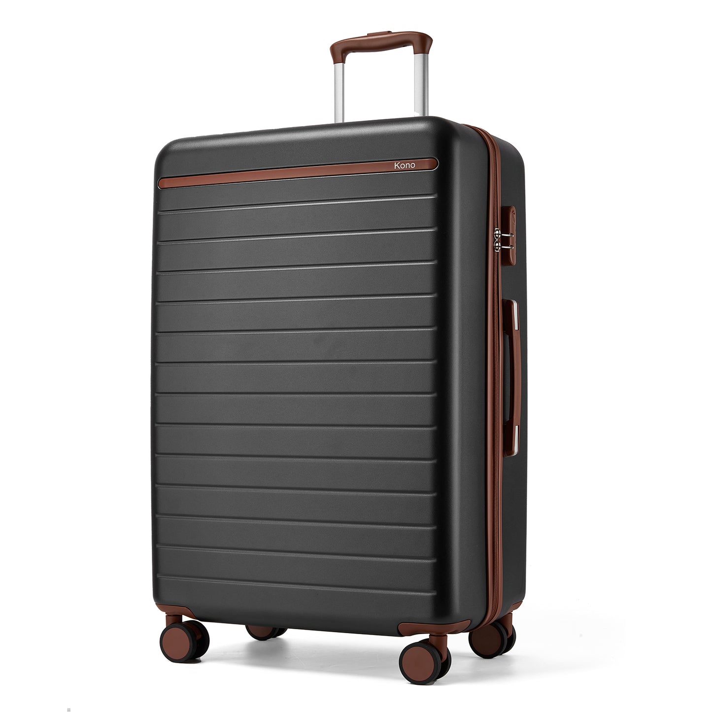 Kono KSK2584 Large Luggage in Grey and Tan (76.5.5x50.5.5x29 cm) - Scratch-Resistant Hard Shell Check-In Suitcase with Horizontal Stripe Design & Spinner Wheels