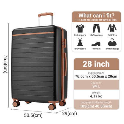 Kono KSK2584 Large Luggage in Grey and Tan (76.5.5x50.5.5x29 cm) - Scratch-Resistant Hard Shell Check-In Suitcase with Horizontal Stripe Design & Spinner Wheels