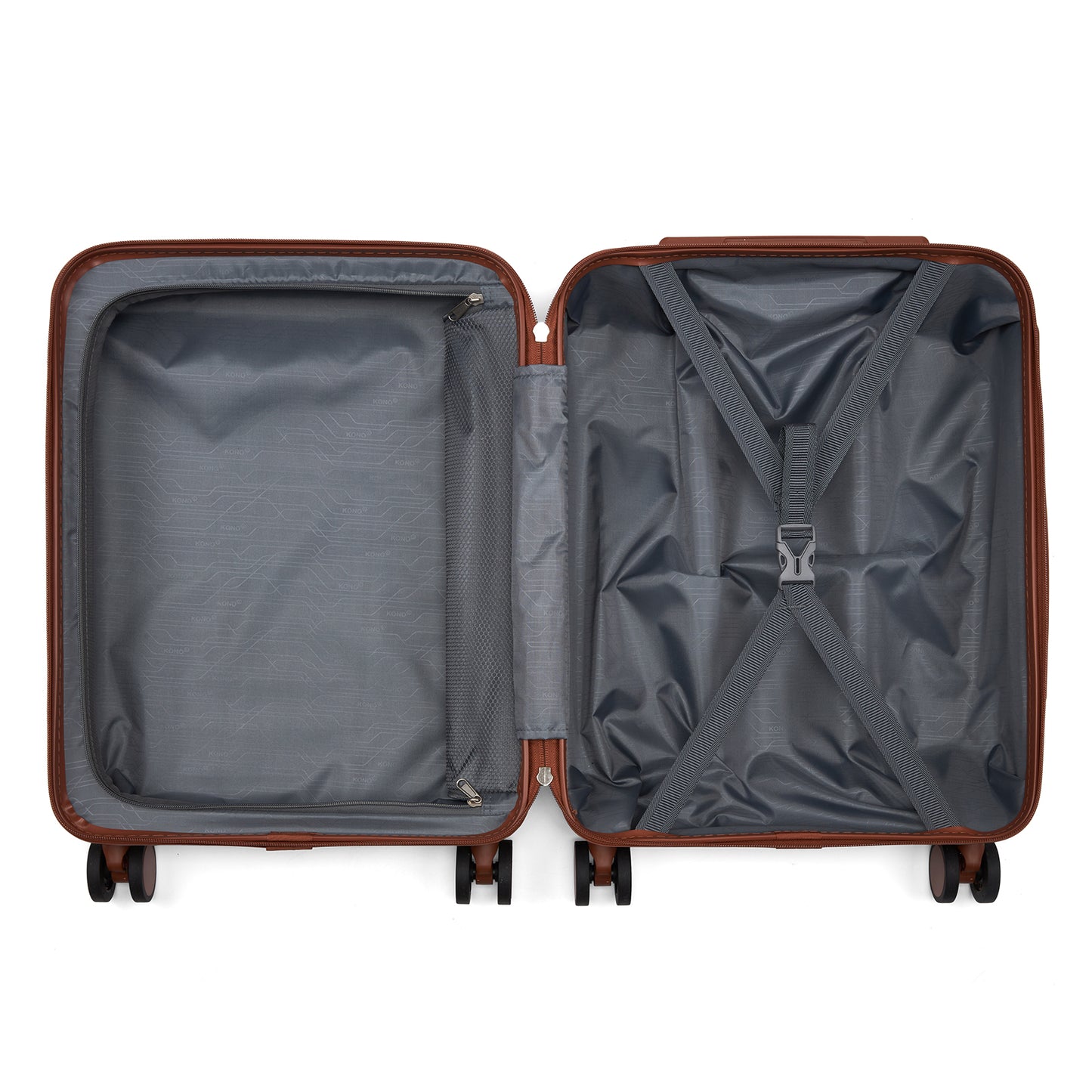 Kono KSK2584 Cabin Luggage in Grey and Tan (55x40x20 cm) - Scratch-Resistant Hard Shell Cabin Suitcase with Horizontal Stripe Design