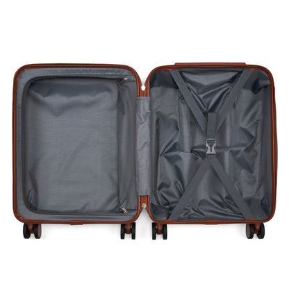 Kono KSK2584 Cabin Luggage in Grey and Tan (55x40x20 cm) - Scratch-Resistant Hard Shell Cabin Suitcase with Horizontal Stripe Design