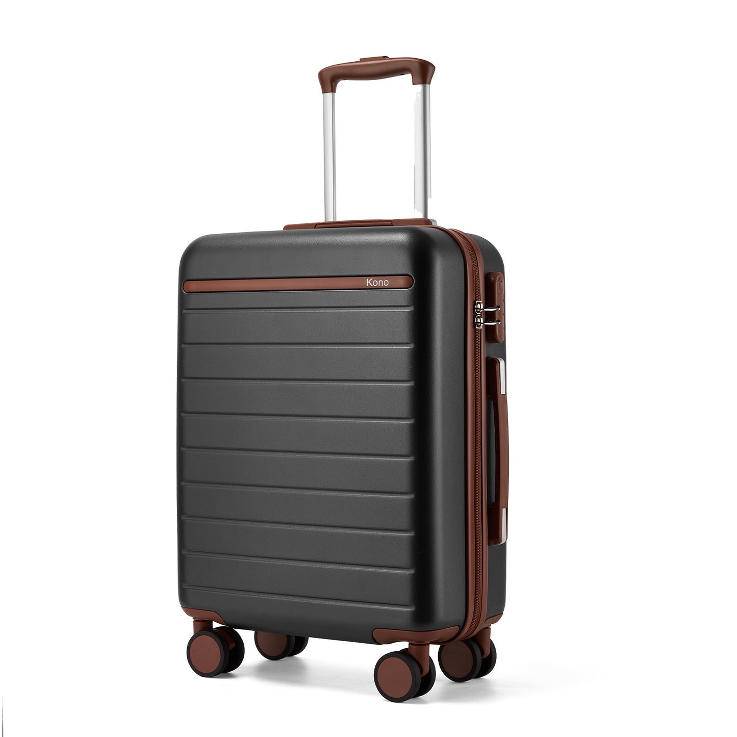Kono KSK2584 Cabin Luggage in Grey and Tan (55x40x20 cm) - Scratch-Resistant Hard Shell Cabin Suitcase with Horizontal Stripe Design