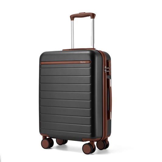 Kono KSK2584 Cabin Luggage in Grey and Tan (55x40x20 cm) - Scratch-Resistant Hard Shell Cabin Suitcase with Horizontal Stripe Design