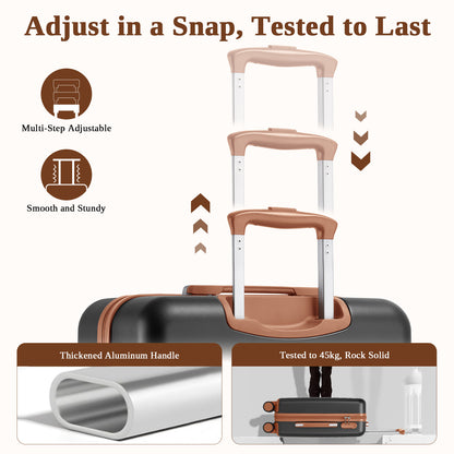 Kono KSK2584 Cabin Luggage in Grey and Tan (55x40x20 cm) - Scratch-Resistant Hard Shell Cabin Suitcase with Horizontal Stripe Design