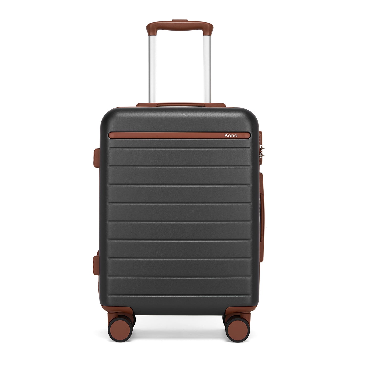 Kono KSK2584 Cabin Luggage in Grey and Tan (55x40x20 cm) - Scratch-Resistant Hard Shell Cabin Suitcase with Horizontal Stripe Design