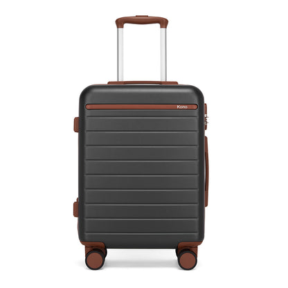 Kono KSK2584 Cabin Luggage in Grey and Tan (55x40x20 cm) - Scratch-Resistant Hard Shell Cabin Suitcase with Horizontal Stripe Design