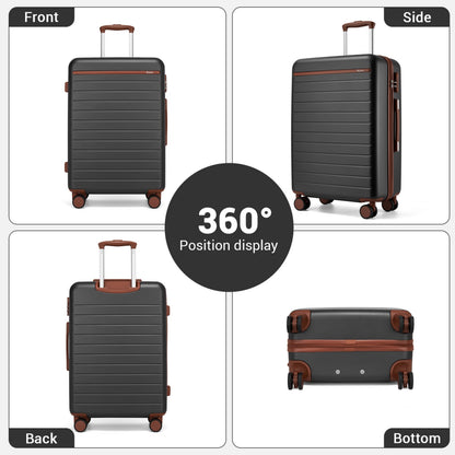 Kono KSK2584 Mid-Size Luggage in Grey and Tan (66.5x45.5x25 cm) - Scratch-Resistant Hard Shell Check-In Suitcase with Horizontal Stripe Design & Spinner Wheels