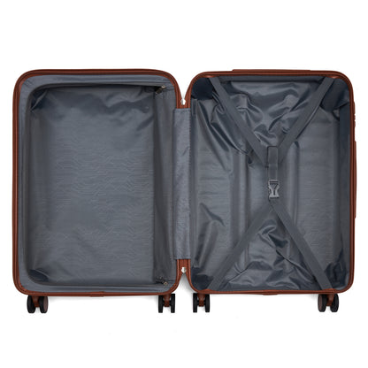 Kono KSK2584 Mid-Size Luggage in Grey and Tan (66.5x45.5x25 cm) - Scratch-Resistant Hard Shell Check-In Suitcase with Horizontal Stripe Design & Spinner Wheels