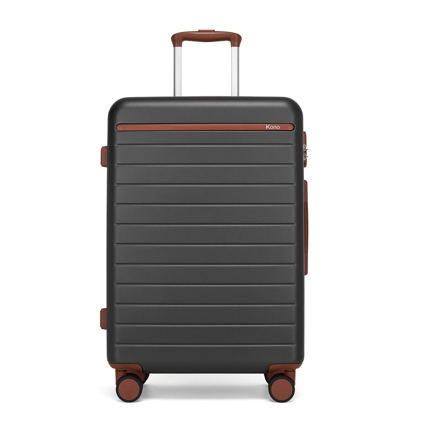 Kono KSK2584 Mid-Size Luggage in Grey and Tan (66.5x45.5x25 cm) - Scratch-Resistant Hard Shell Check-In Suitcase with Horizontal Stripe Design & Spinner Wheels