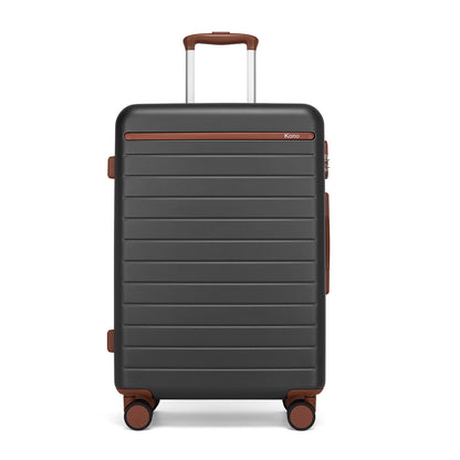 Kono KSK2584 Mid-Size Luggage in Grey and Tan (66.5x45.5x25 cm) - Scratch-Resistant Hard Shell Check-In Suitcase with Horizontal Stripe Design & Spinner Wheels