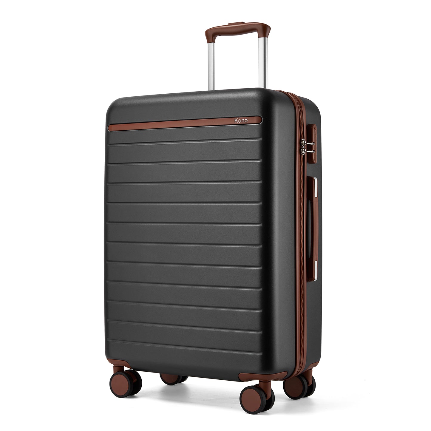 Kono KSK2584 Mid-Size Luggage in Grey and Tan (66.5x45.5x25 cm) - Scratch-Resistant Hard Shell Check-In Suitcase with Horizontal Stripe Design & Spinner Wheels