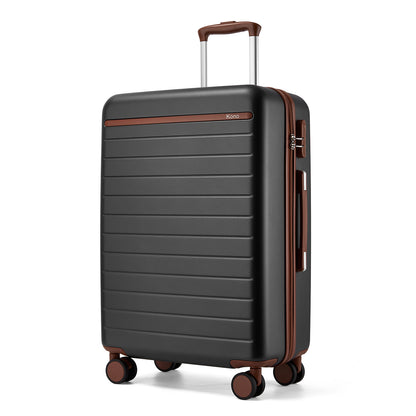 Kono KSK2584 Mid-Size Luggage in Grey and Tan (66.5x45.5x25 cm) - Scratch-Resistant Hard Shell Check-In Suitcase with Horizontal Stripe Design & Spinner Wheels