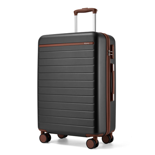 Kono KSK2584 Mid-Size Luggage in Grey and Tan (66.5x45.5x25 cm) - Scratch-Resistant Hard Shell Check-In Suitcase with Horizontal Stripe Design & Spinner Wheels