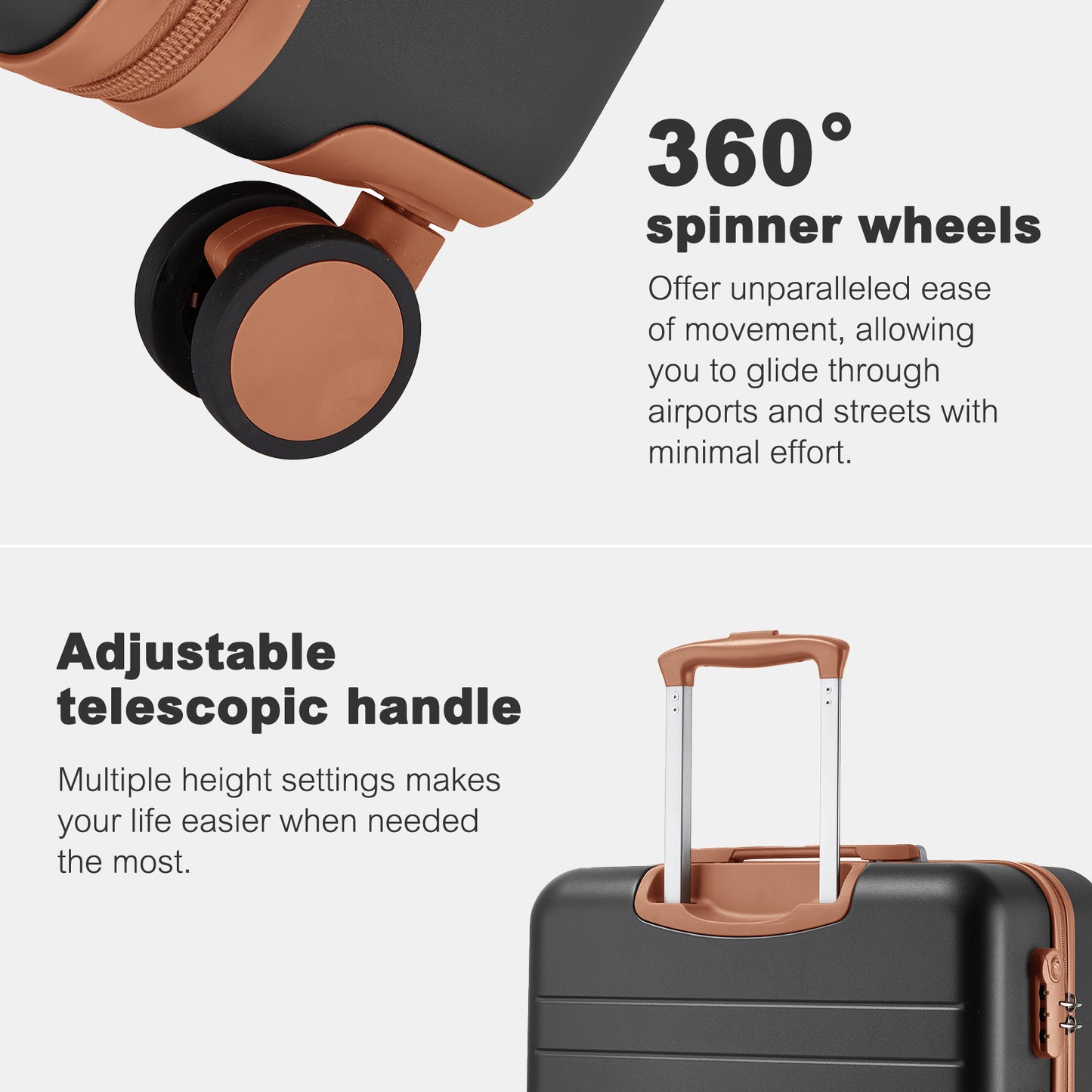 Kono KSK2584 Mid-Size Luggage in Grey and Tan (66.5x45.5x25 cm) - Scratch-Resistant Hard Shell Check-In Suitcase with Horizontal Stripe Design & Spinner Wheels
