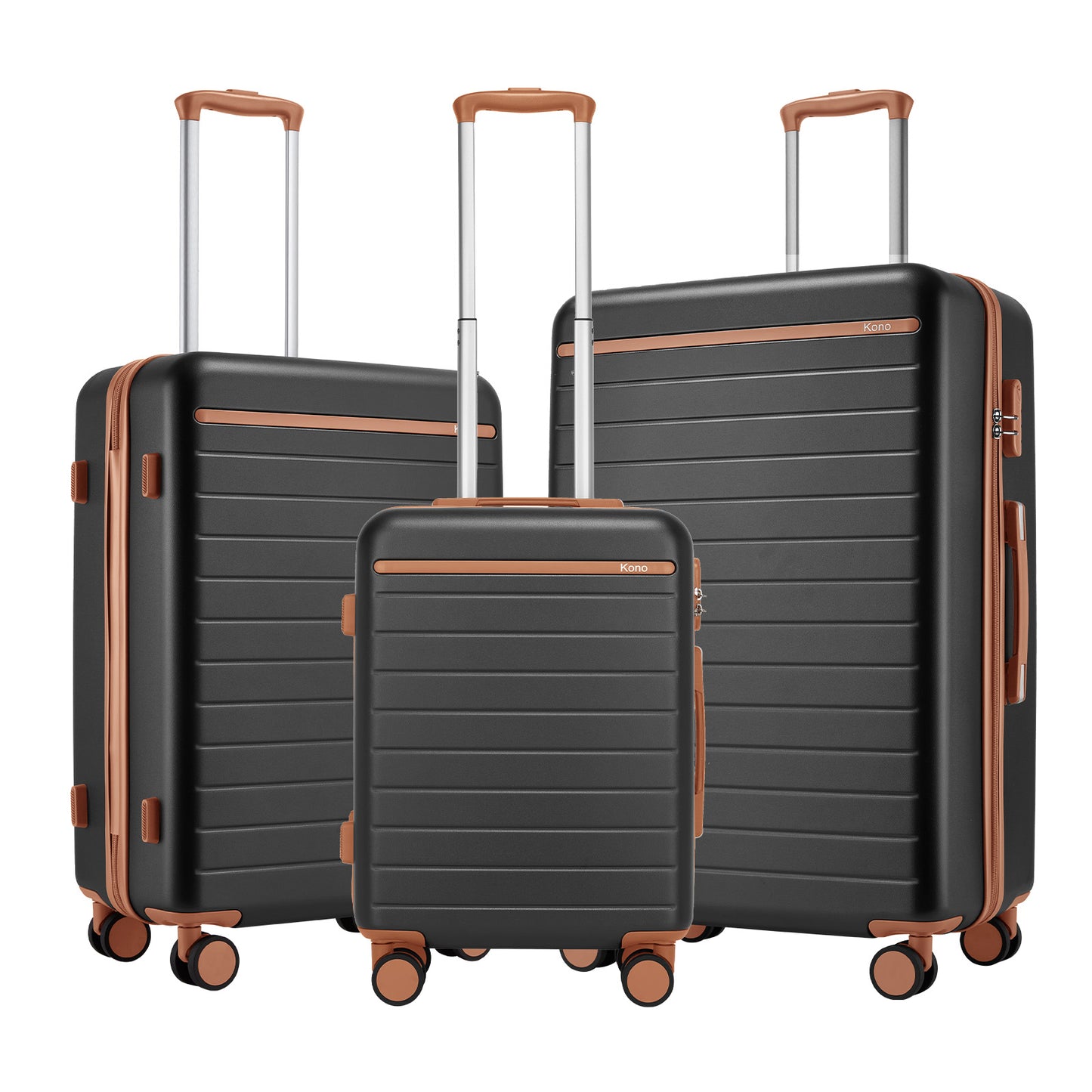 Kono KSK2584 3-Piece Luggage Set in Grey and Tan - Scratch-Resistant Hard Shell Set with Horizontal Stripe Design & Spinner Wheels