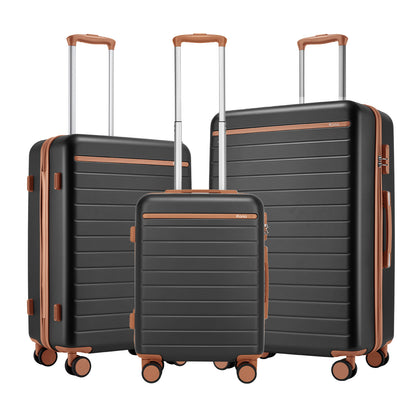 Kono KSK2584 3-Piece Luggage Set in Grey and Tan - Scratch-Resistant Hard Shell Set with Horizontal Stripe Design & Spinner Wheels