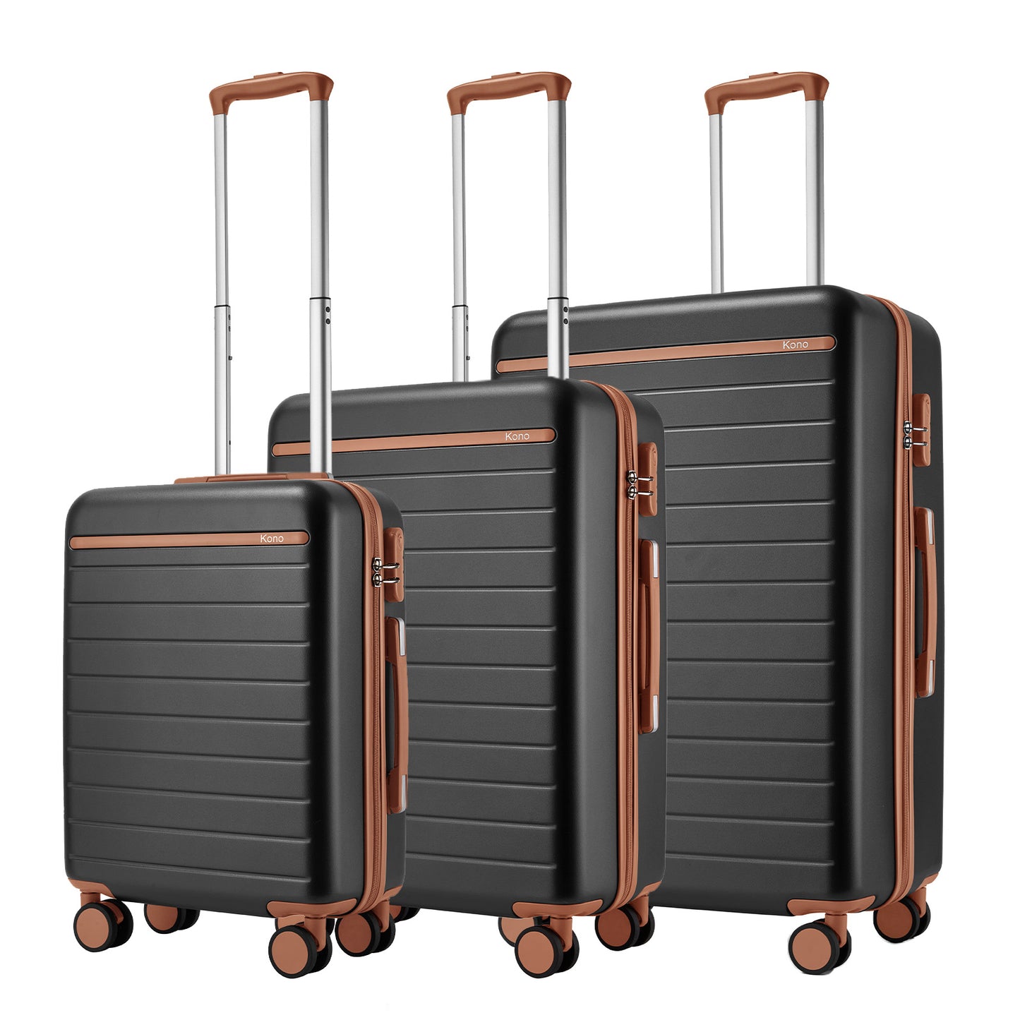 Kono KSK2584 3-Piece Luggage Set in Grey and Tan - Scratch-Resistant Hard Shell Set with Horizontal Stripe Design & Spinner Wheels