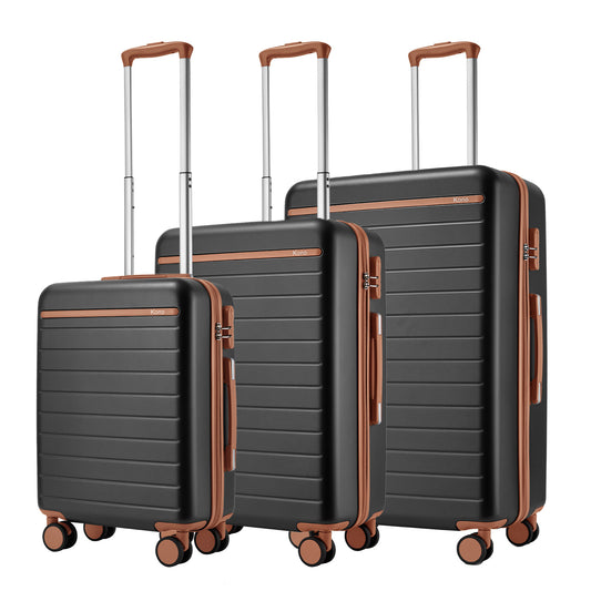 Kono KSK2584 3-Piece Luggage Set in Grey and Tan - Scratch-Resistant Hard Shell Set with Horizontal Stripe Design & Spinner Wheels