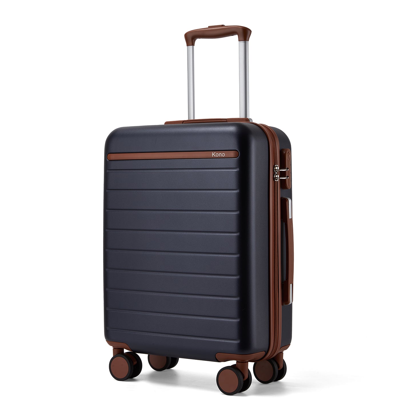 Kono KSK2584 Cabin Luggage in Navy and Tan (55x40x20 cm) - Scratch-Resistant Hard Shell Cabin Suitcase with Horizontal Stripe Design