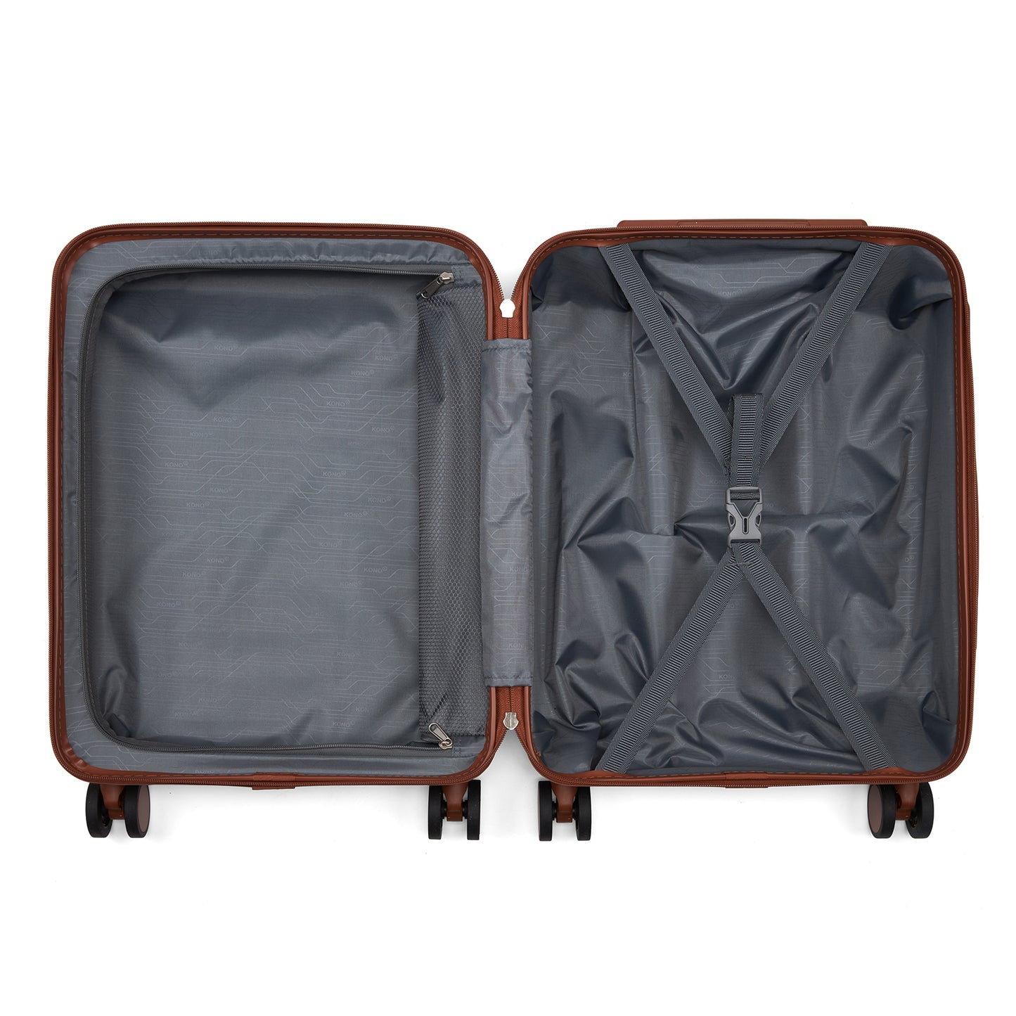 Kono KSK2584 Cabin Luggage in Navy and Tan (55x40x20 cm) - Scratch-Resistant Hard Shell Cabin Suitcase with Horizontal Stripe Design