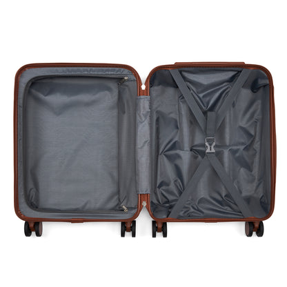 Kono KSK2584 Cabin Luggage in Navy and Tan (55x40x20 cm) - Scratch-Resistant Hard Shell Cabin Suitcase with Horizontal Stripe Design
