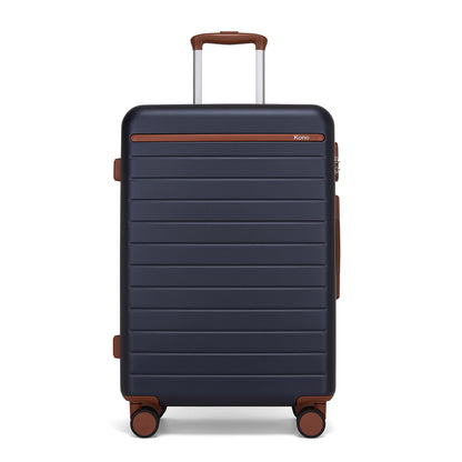 Kono KSK2584 Mid-Size Luggage in Navy and Tan (66.5x45.5x25 cm) - Scratch-Resistant Hard Shell Check-In Suitcase with Horizontal Stripe Design & Spinner Wheels