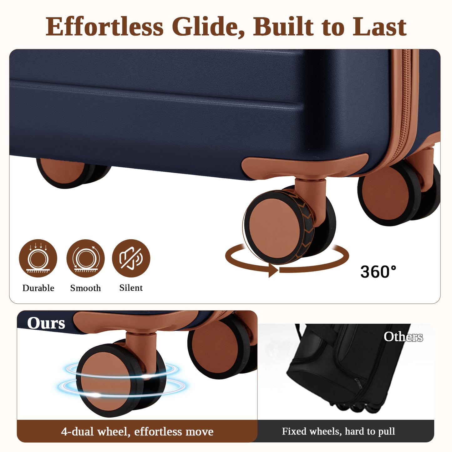 Kono KSK2584 Mid-Size Luggage in Navy and Tan (66.5x45.5x25 cm) - Scratch-Resistant Hard Shell Check-In Suitcase with Horizontal Stripe Design & Spinner Wheels