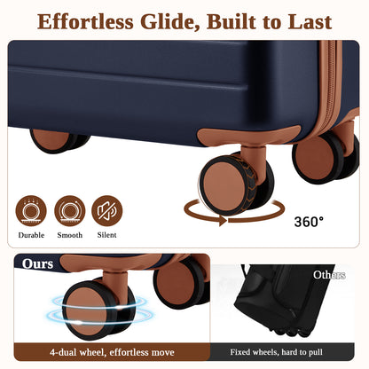 Kono KSK2584 Mid-Size Luggage in Navy and Tan (66.5x45.5x25 cm) - Scratch-Resistant Hard Shell Check-In Suitcase with Horizontal Stripe Design & Spinner Wheels