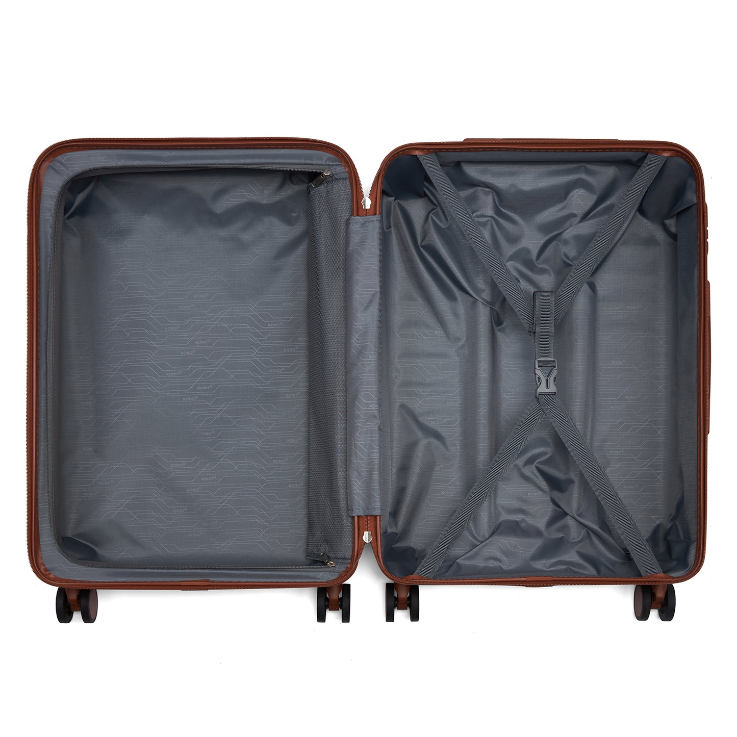 Kono KSK2584 Mid-Size Luggage in Navy and Tan (66.5x45.5x25 cm) - Scratch-Resistant Hard Shell Check-In Suitcase with Horizontal Stripe Design & Spinner Wheels