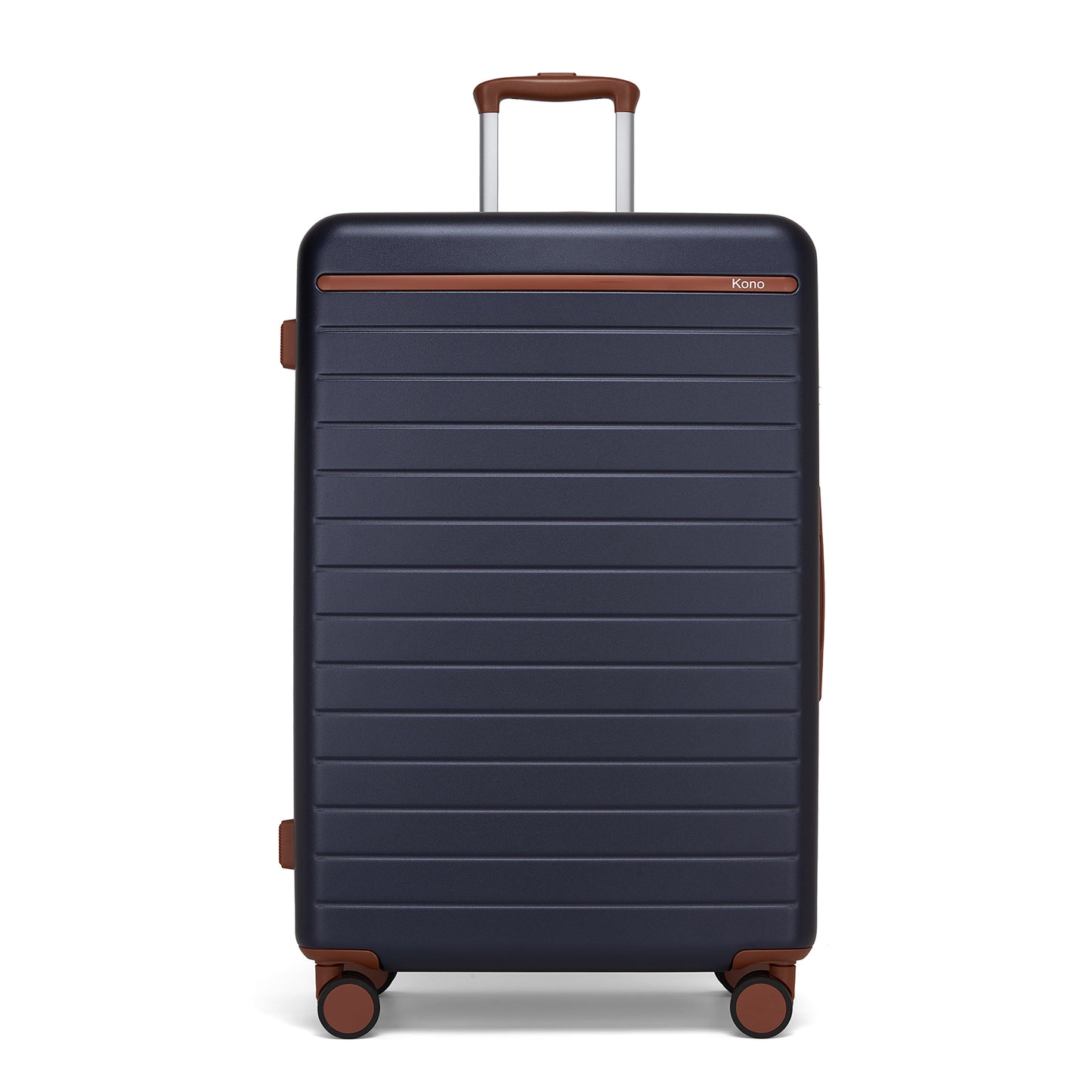 Kono KSK2584 Large Luggage in Navy and Tan (76.5.5x50.5.5x29 cm) - Scratch-Resistant Hard Shell Check-In Suitcase with Horizontal Stripe Design & Spinner Wheels
