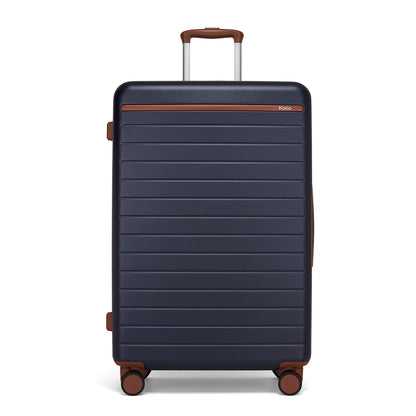 Kono KSK2584 Large Luggage in Navy and Tan (76.5.5x50.5.5x29 cm) - Scratch-Resistant Hard Shell Check-In Suitcase with Horizontal Stripe Design & Spinner Wheels