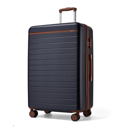 Kono KSK2584 Large Luggage in Navy and Tan (76.5.5x50.5.5x29 cm) - Scratch-Resistant Hard Shell Check-In Suitcase with Horizontal Stripe Design & Spinner Wheels