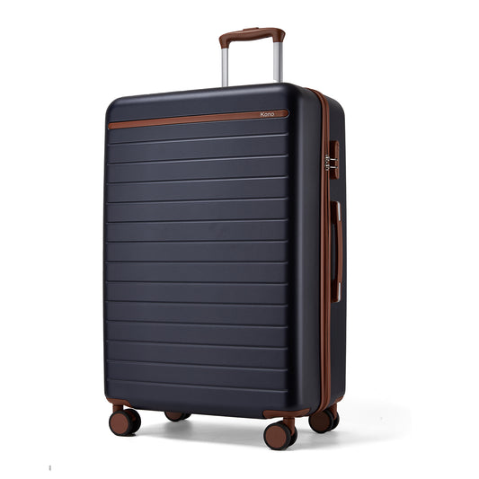 Kono KSK2584 Large Luggage in Navy and Tan (76.5.5x50.5.5x29 cm) - Scratch-Resistant Hard Shell Check-In Suitcase with Horizontal Stripe Design & Spinner Wheels