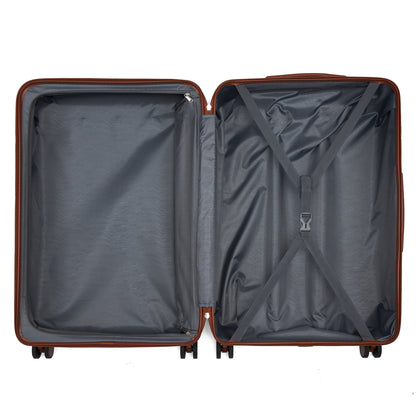 Kono KSK2584 Large Luggage in Navy and Tan (76.5.5x50.5.5x29 cm) - Scratch-Resistant Hard Shell Check-In Suitcase with Horizontal Stripe Design & Spinner Wheels