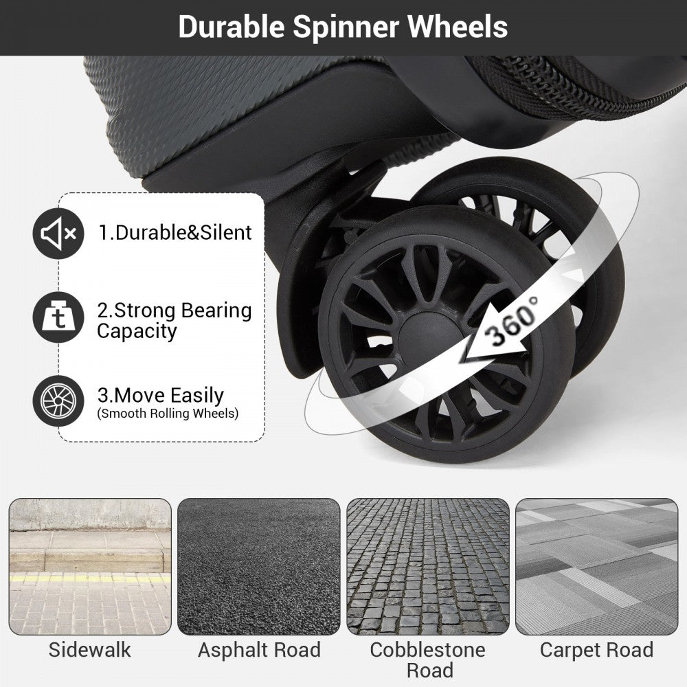 Kono KSK2596 Cabin Luggage in Grey (45x36x20cm) - ABS Hard Shell Cabin Suitcase with Spinner Wheels