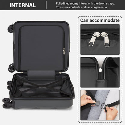 Kono KSK2596 Cabin Luggage in Grey (45x36x20cm) - ABS Hard Shell Cabin Suitcase with Spinner Wheels