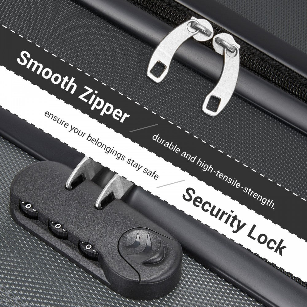 Kono KSK2596 Cabin Luggage in Grey (45x36x20cm) - ABS Hard Shell Cabin Suitcase with Spinner Wheels