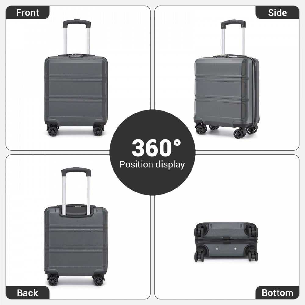 Kono KSK2596 Cabin Luggage in Grey (45x36x20cm) - ABS Hard Shell Cabin Suitcase with Spinner Wheels