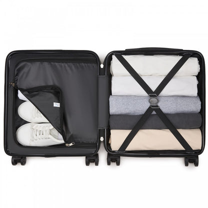 Kono KSK2596 Cabin Luggage in Black (45x36x20cm) - ABS Hard Shell Cabin Suitcase with Spinner Wheels