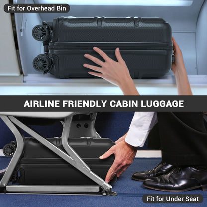 Kono KSK2596 Cabin Luggage in Black (45x36x20cm) - ABS Hard Shell Cabin Suitcase with Spinner Wheels