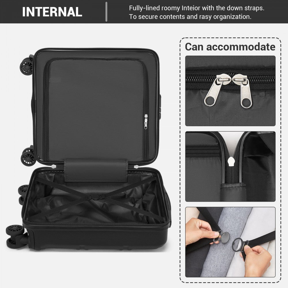 Kono KSK2596 Cabin Luggage in Black (45x36x20cm) - ABS Hard Shell Cabin Suitcase with Spinner Wheels