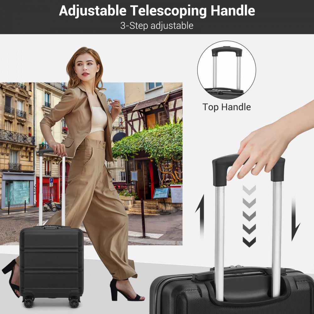 Kono KSK2596 Cabin Luggage in Black (45x36x20cm) - ABS Hard Shell Cabin Suitcase with Spinner Wheels