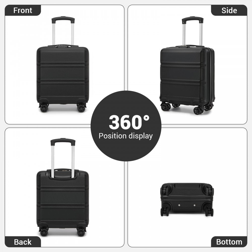 Kono KSK2596 Cabin Luggage in Black (45x36x20cm) - ABS Hard Shell Cabin Suitcase with Spinner Wheels