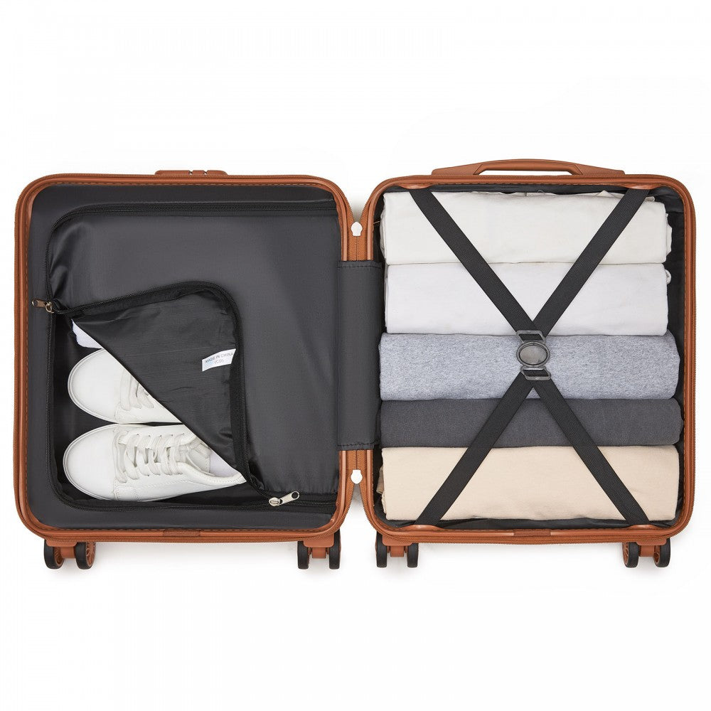 Kono KSK2596 Cabin Luggage in Black and Tan (45x36x20cm) - ABS Hard Shell Cabin Suitcase with Spinner Wheels