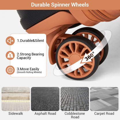 Kono KSK2596 Cabin Luggage in Black and Tan (45x36x20cm) - ABS Hard Shell Cabin Suitcase with Spinner Wheels