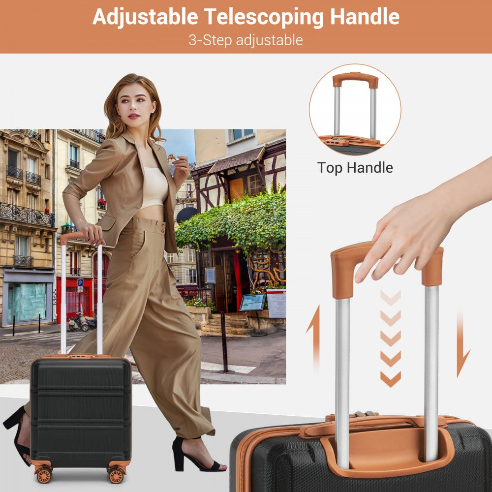 Kono KSK2596 Cabin Luggage in Black and Tan (45x36x20cm) - ABS Hard Shell Cabin Suitcase with Spinner Wheels