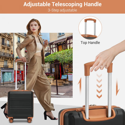 Kono KSK2596 Cabin Luggage in Black and Tan (45x36x20cm) - ABS Hard Shell Cabin Suitcase with Spinner Wheels