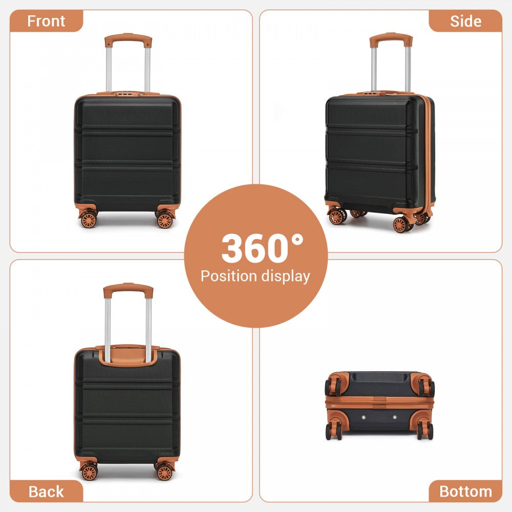 Kono KSK2596 Cabin Luggage in Black and Tan (45x36x20cm) - ABS Hard Shell Cabin Suitcase with Spinner Wheels